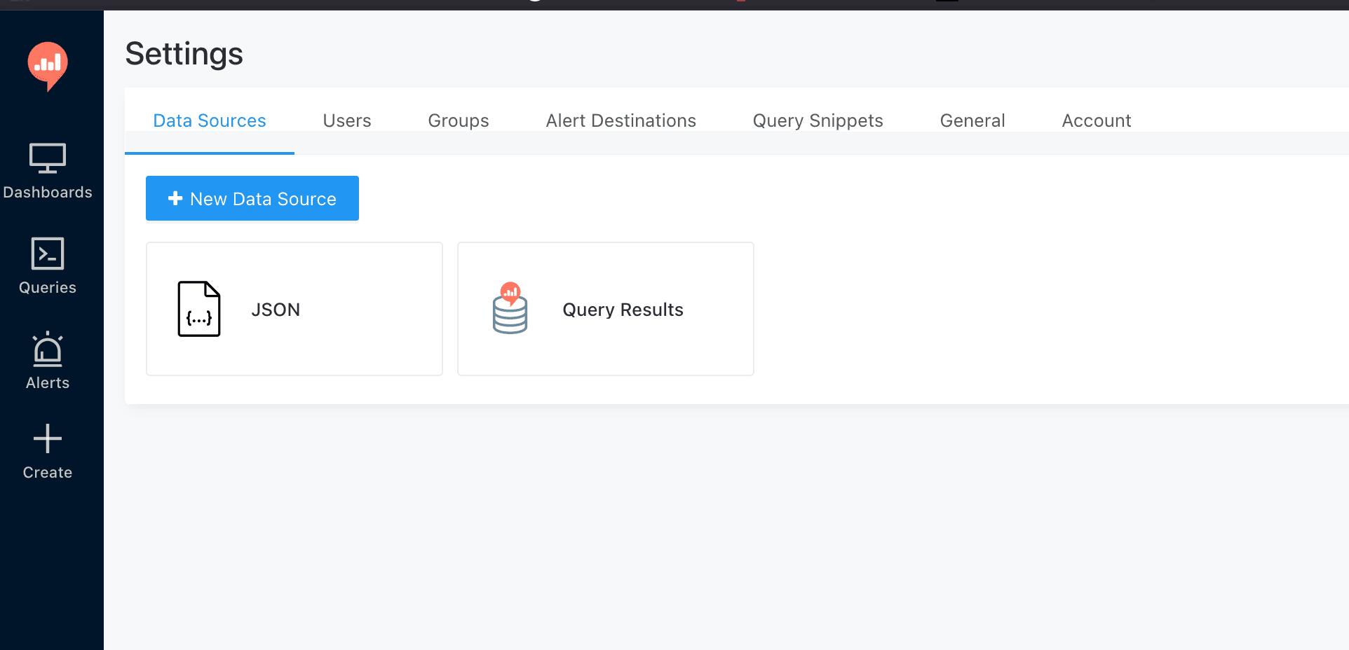 Data Sources configuration in Redash