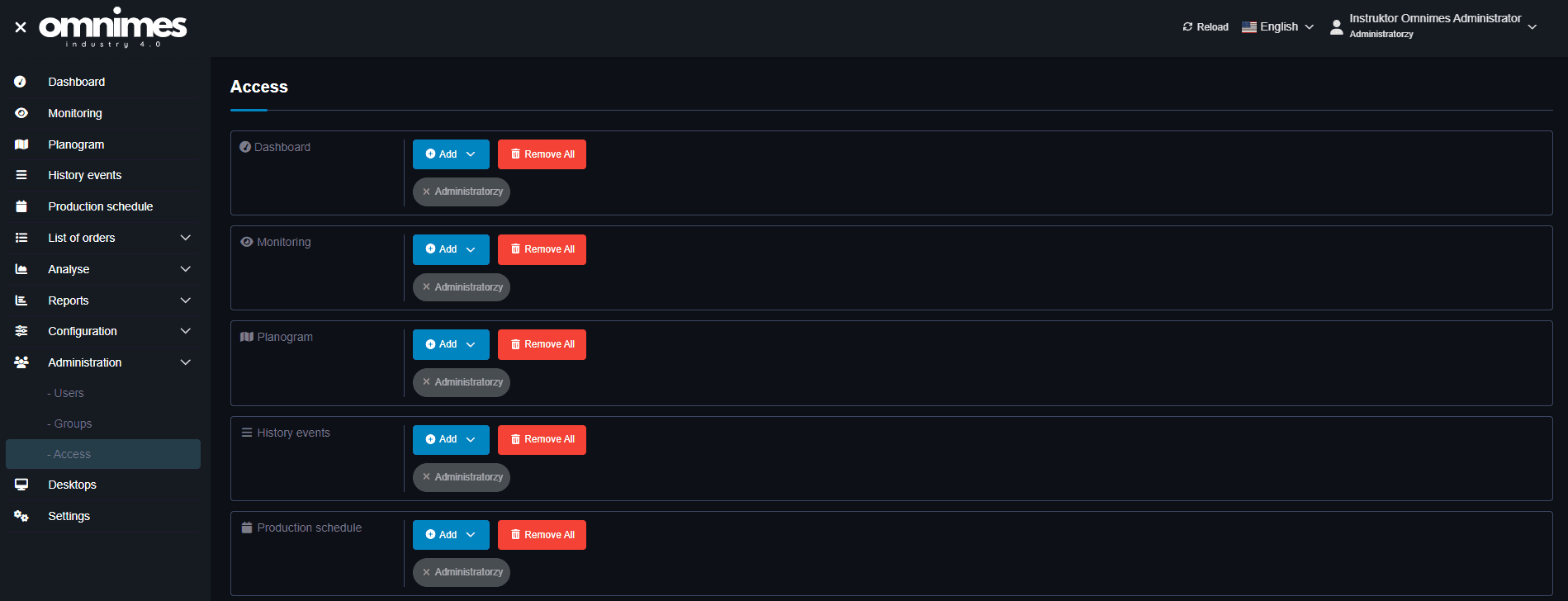A photo depicting the user management module in the system. In dark mode.