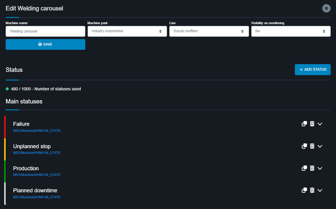 A photo depicting machine editing and its statuses in dark mode