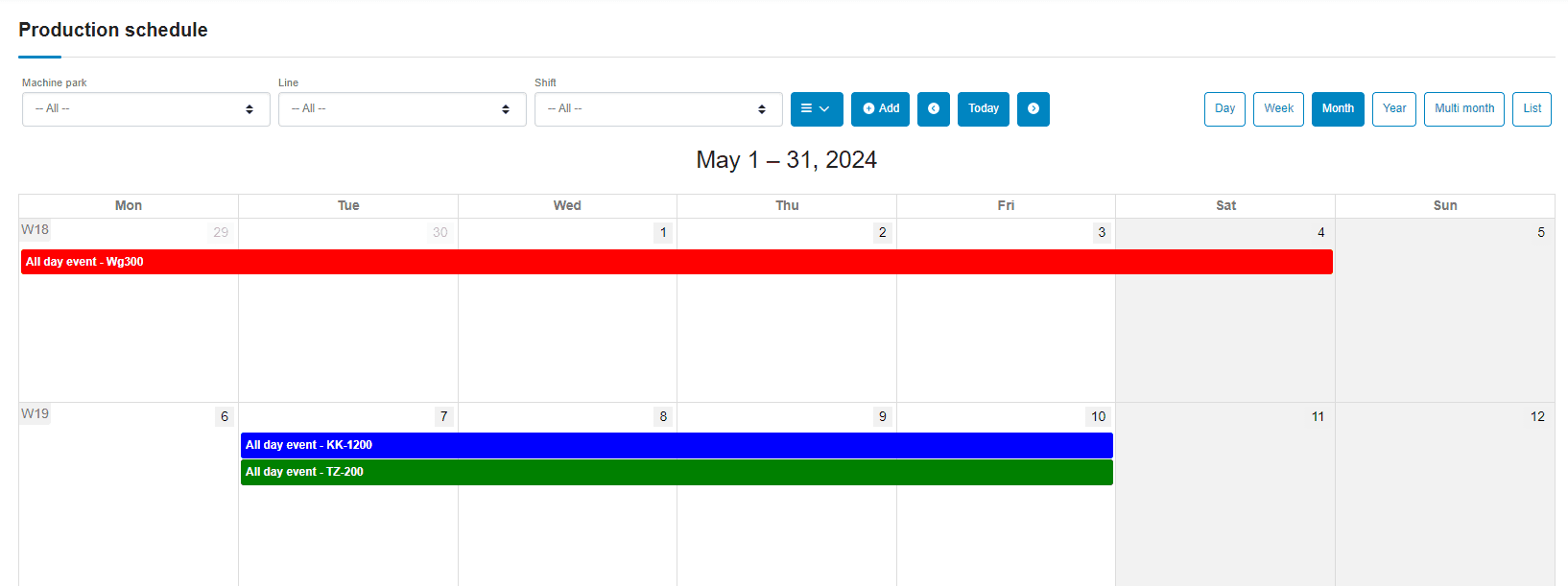A photo depicting the production schedule in light mode